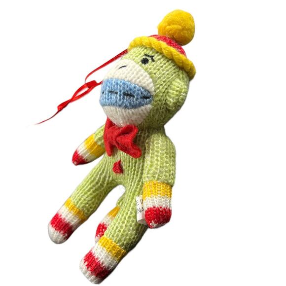 Vintage 90's 1997 Christmas Ornament Sock Monkey Collectible 4" Green Red Blue Y - Picture 5 of 14